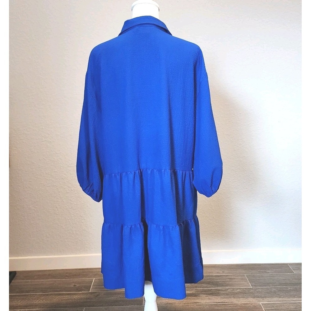 DKNY Dress Womens 12 Royal Blue Tiered Pockets Stretch‎ Prairie Feminine Flowy - Picture 2 of 11